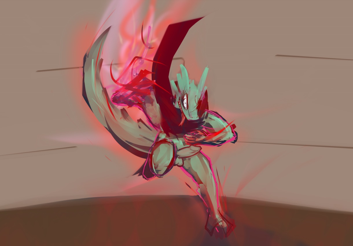2014 angry anthro balls e621 energy erection genitals kobold lawyerdog magic_user male nude penis scalie scarf solo tgchan tongue tongue_out