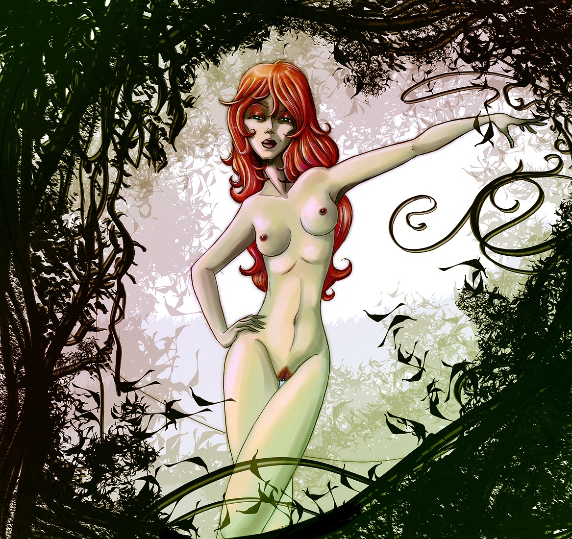 1girls areolae batman_(series) breasts dc dc_comics female female_only nipples nude nude_female poison_ivy pubic_hair rivkaz rule34 solo solo_female standing tagme