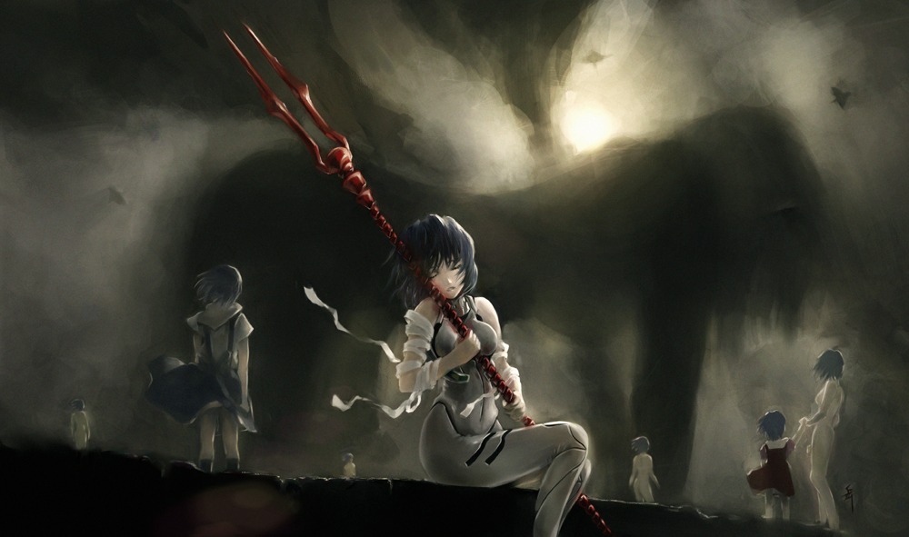 artist_request bandage blue_hair breasts casual clone closed_eyes clothing female group hair human lance_of_longinus light-skinned_female light_skin lilith_(evangelion) lilith_rei medium_breasts multiple_females multiple_girls neon_genesis_evangelion nonsexual nonsexual_nudity pale-skinned_female pale_skin pilot_suit plugsuit red_eyes rei_ayanami rule34 short_hair the_end_of_evangelion weapon