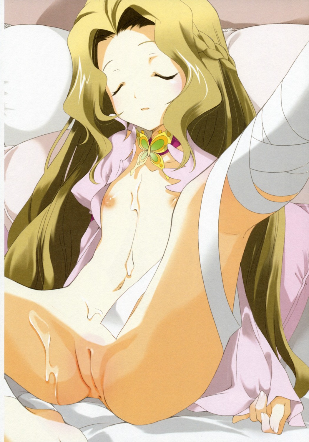 brown_hair code_geass cum female flat_chest highres long_hair miyashita_miki no_panties nunnally_lamperouge pussy rule34 spread_legs uncensored