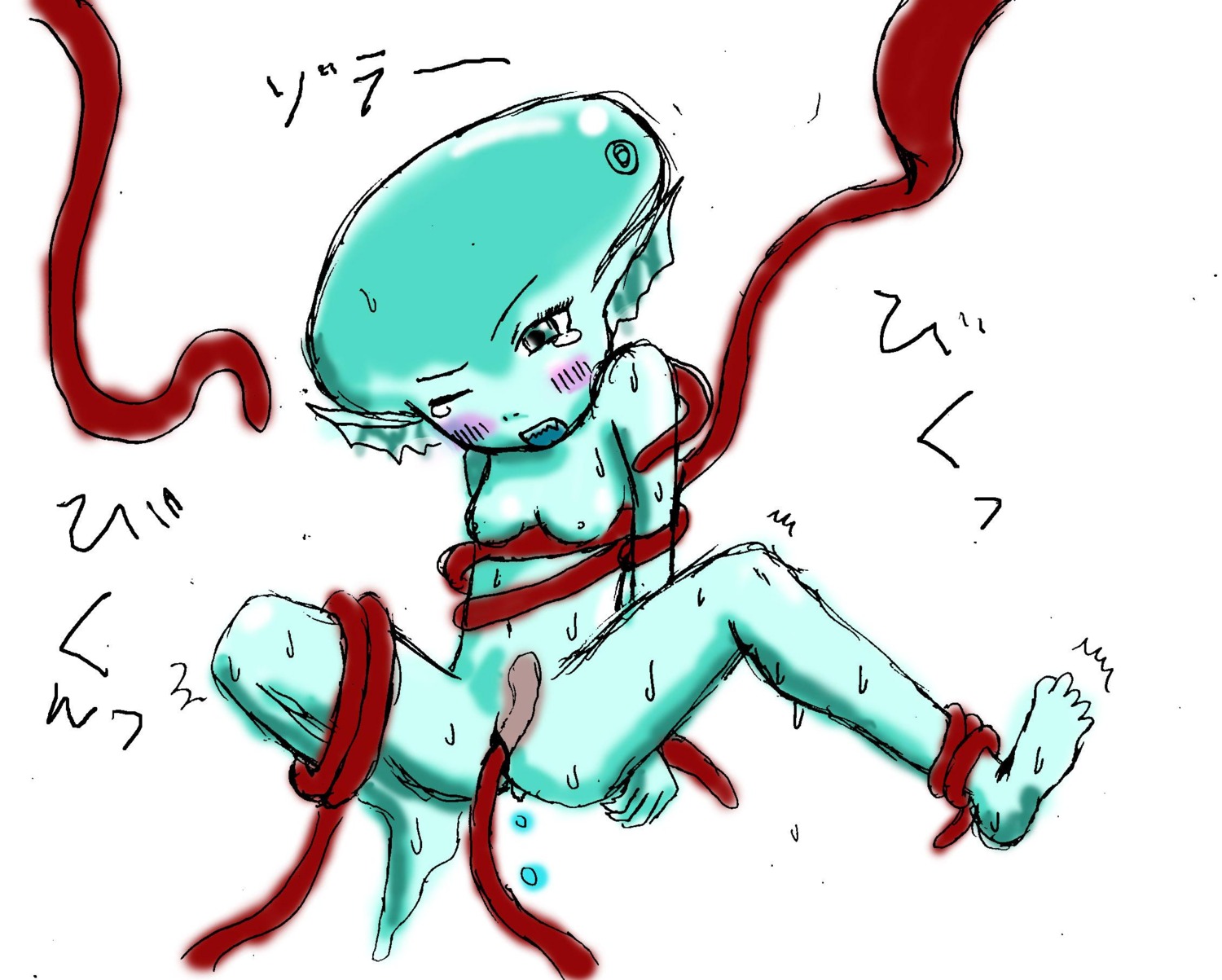 blue_eyes blue_skin blush female fin fish_girl multi_eye nintendo ocarina_of_time princess_ruto_(young) rule34 tentacle the_legend_of_zelda young zora
