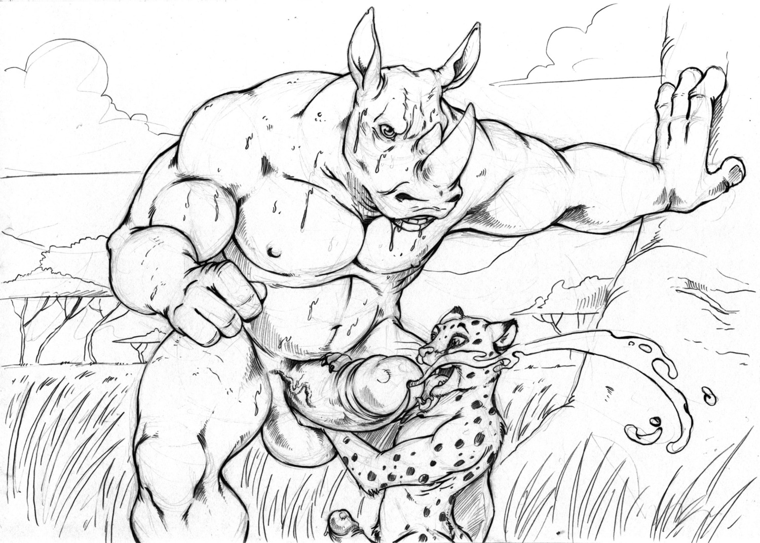 anthro balls biceps big_muscles big_penis bodily_fluids body_worship cheetah cum duo e621 erection felid feline furryrevolution genital_fluids genital_worship genitals handjob hi_res horn humanoid_genitalia humanoid_penis larger_male licking looking_at_genitalia looking_at_penis male male/male male_penetrated male_penetrating male_penetrating_male mammal monochrome muscular muscular_male nude oral orgasm pecs penetration penile penis penis_in_face penis_lick penis_worship pose rhinoceros sex simple_background size_difference smaller_male smile sweat thick_penis tongue tongue_out white_background