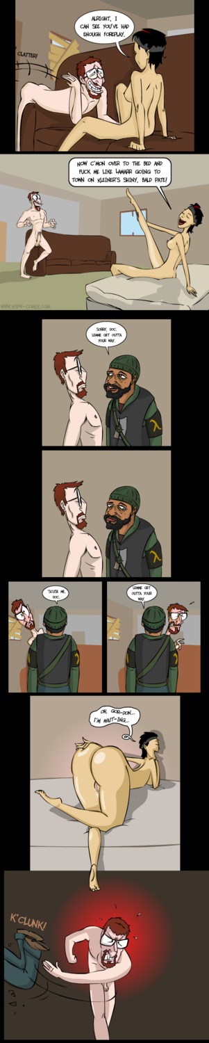1girls 2d alyx_vance citizen_(half-life_2) comic completely_nude cybersp0nge dialogue english_text female gordon_freeman half-life_(series) half-life_2 human human_female human_male human_only humor male nsfwcomix nude nude_female nude_male rebel_(half-life_2) rule34 sex speech_bubble straight talking text
