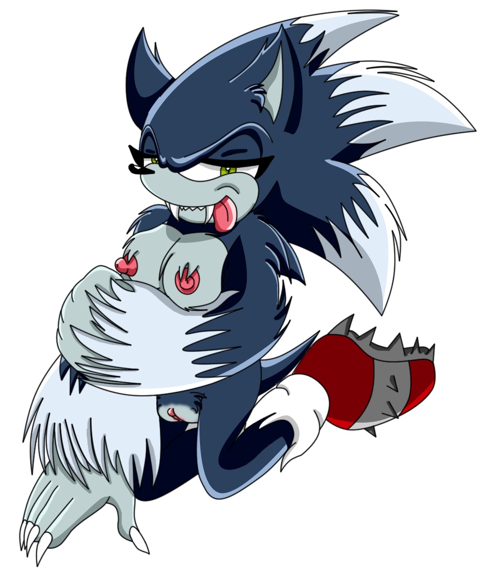 animal_ears anthro anthro_only blue_fur breasts claws color female female_only footwear fur furry furry_breasts furry_ears furry_tail green_eyes kneeling nipples open_eyes pussy rule34 rule_63 sharp_teeth shoes solo sonic_(series) sonic_the_werehog sonic_unleashed sonique_the_hedgehog sonique_the_werehog tail tongue tongue_out vulva werehog white_background