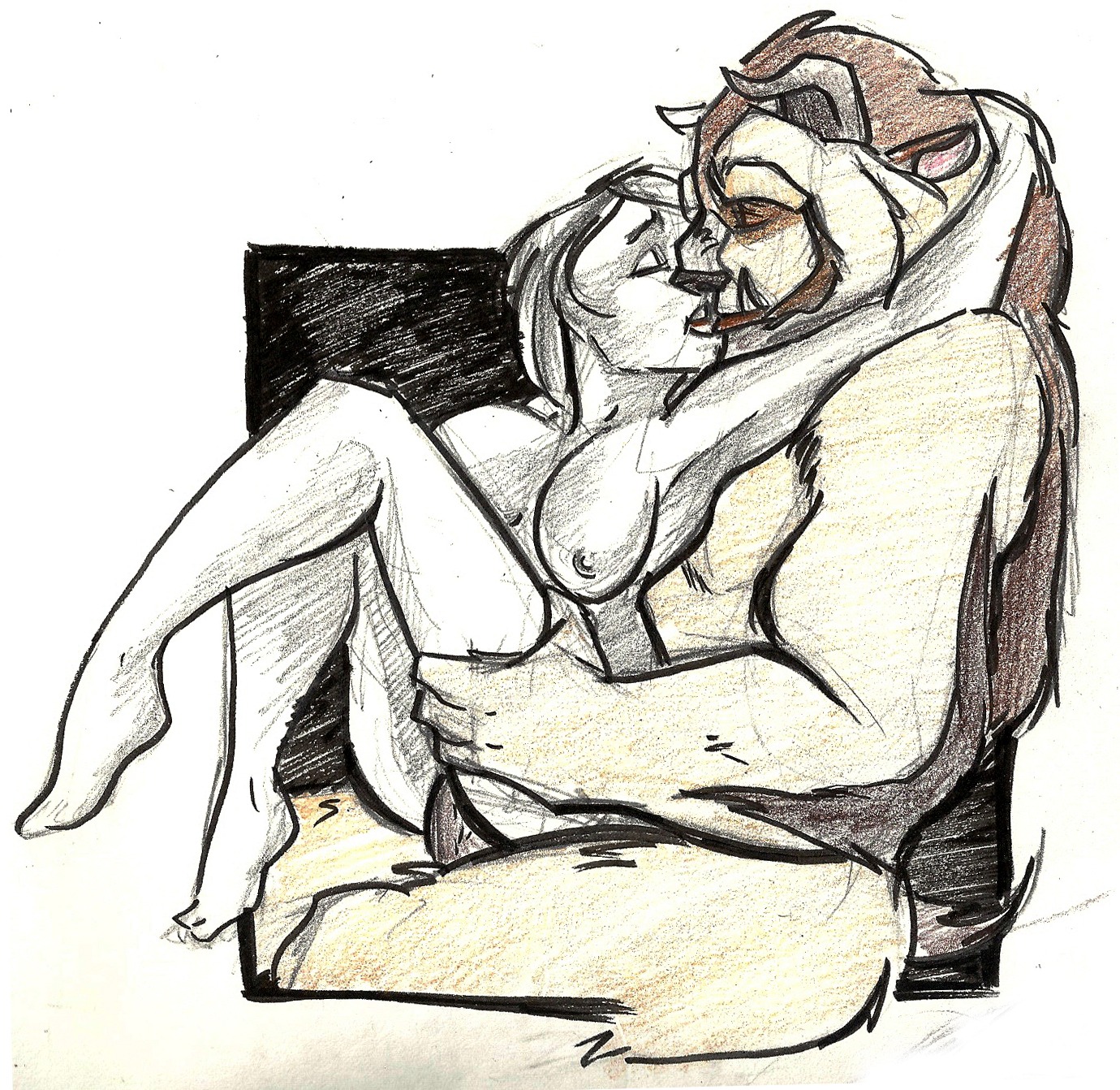 1boy 1girls beast_(disney) beauty_and_the_beast_(1991_film) belle_(beauty_and_the_beast) biceps disney disney_princess female human interspecies male monochrome muscles nipples romantic rule34 straight