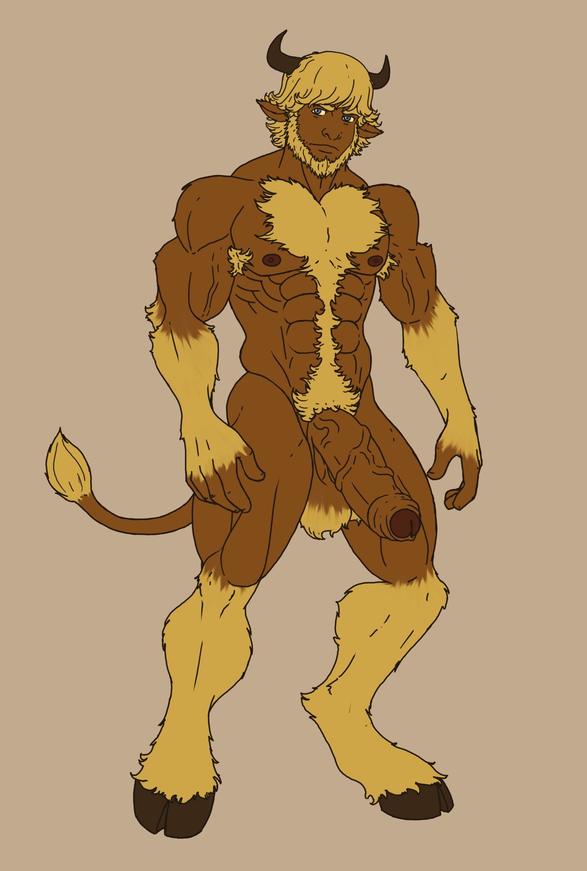 absurd_res balls bovid bovine cattle dizdoodz e621 erection foreskin genitals hi_res hooves horn humanoid_genitalia humanoid_penis male mammal muscular muscular_male nipples nude partially_retracted_foreskin penis pubes solo tail