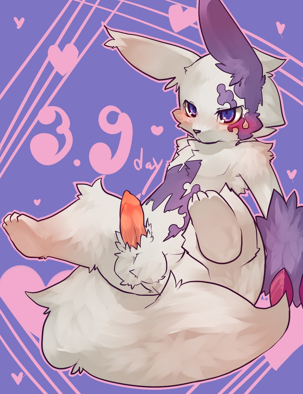 alternate_color balls blue_eyes blush claws e621 english_text erection feral fluffy fluffy_tail generation_3_pokemon genitals hi_res kosian male mammal markings nintendo penis pokemon pokemon-specific_day pokemon_(species) solo tail text zangoose zangoose_day