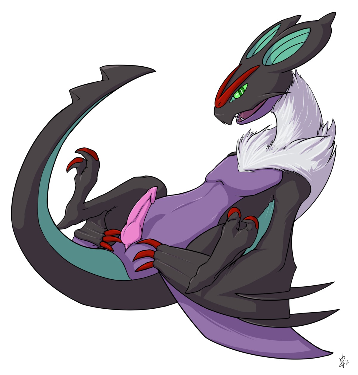 2_toes 3_fingers animal_genitalia claws cloaca dragon e621 erection european_mythology feet feral fingers generation_6_pokemon genitals green_eyes hi_res knot looking_at_viewer lying male membrane_(anatomy) membranous_wings mythological_creature mythological_scalie mythology nintendo noivern nude on_back open_mouth penis pink_penis pokemon pokemon_(species) presenting presenting_penis radial_(artist) scalie seductive shadow side_view simple_background solo spread_legs spreading tail toes western_dragon white_background wings wyvern