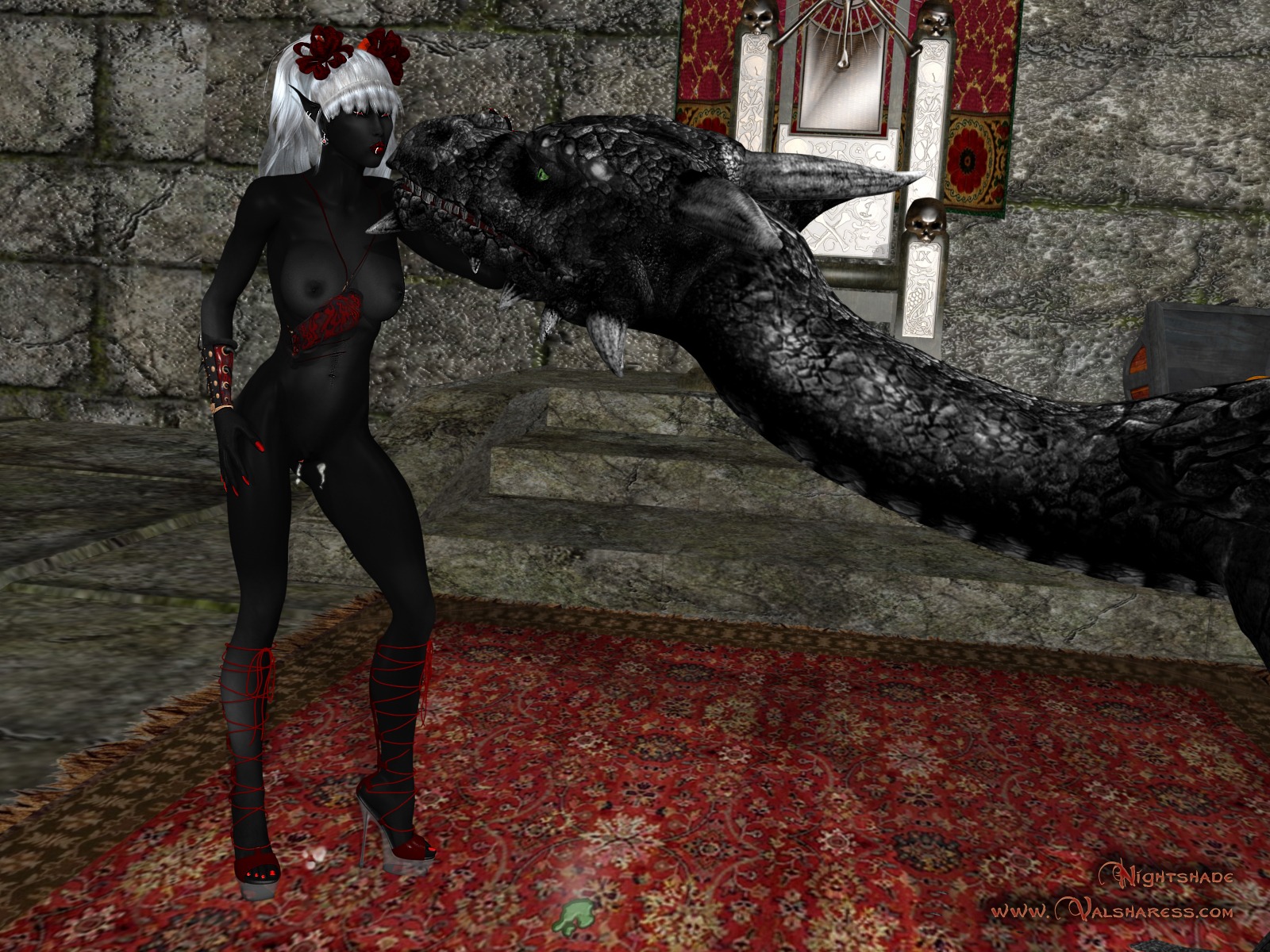3d_(artwork) 4:3 acid ambiguous_gender ambiguous_on_humanoid bestiality black_lotus bodily_fluids breasts chair cum digital_media_(artwork) dragon drow duo e621 elf female female_on_feral feral furniture genital_fluids green_eyes hair hi_res humanoid humanoid_on_feral interspecies kissing love millennium_dragon mythological_creature mythological_scalie mythology piercing queen red_eyes royalty scalie throne white_hair