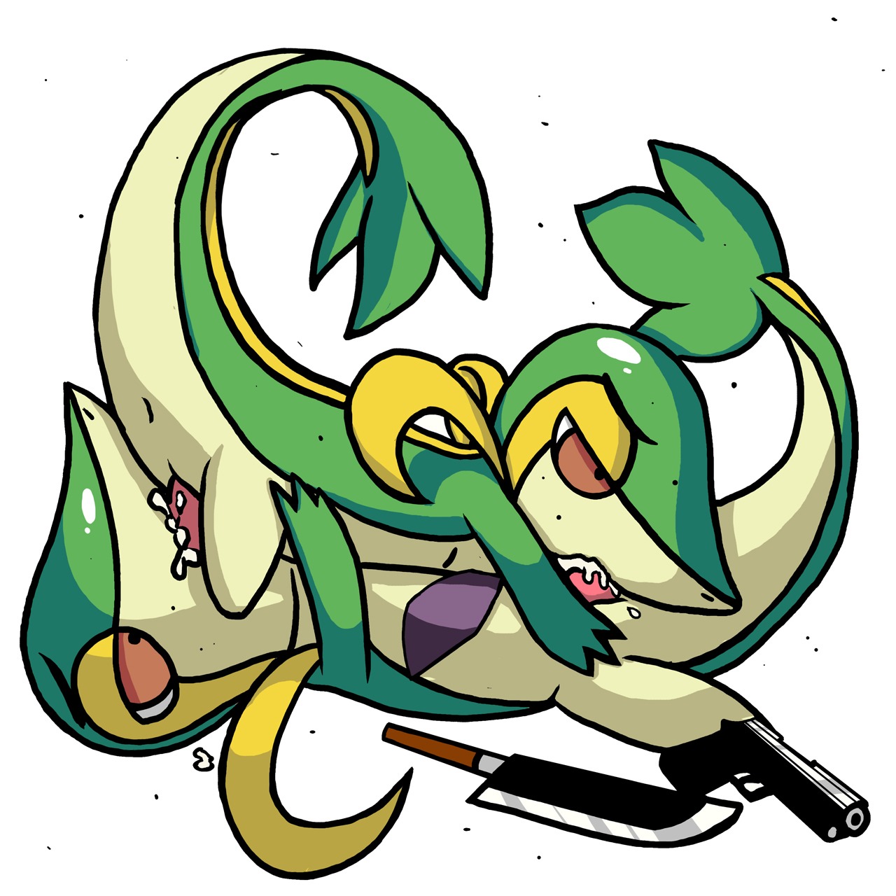 69 color cum fellatio feral gun insertion knife male male_only multiple_males oral penis pokemon pokemon_(species) rule34 side_view snivy weapon yaoi