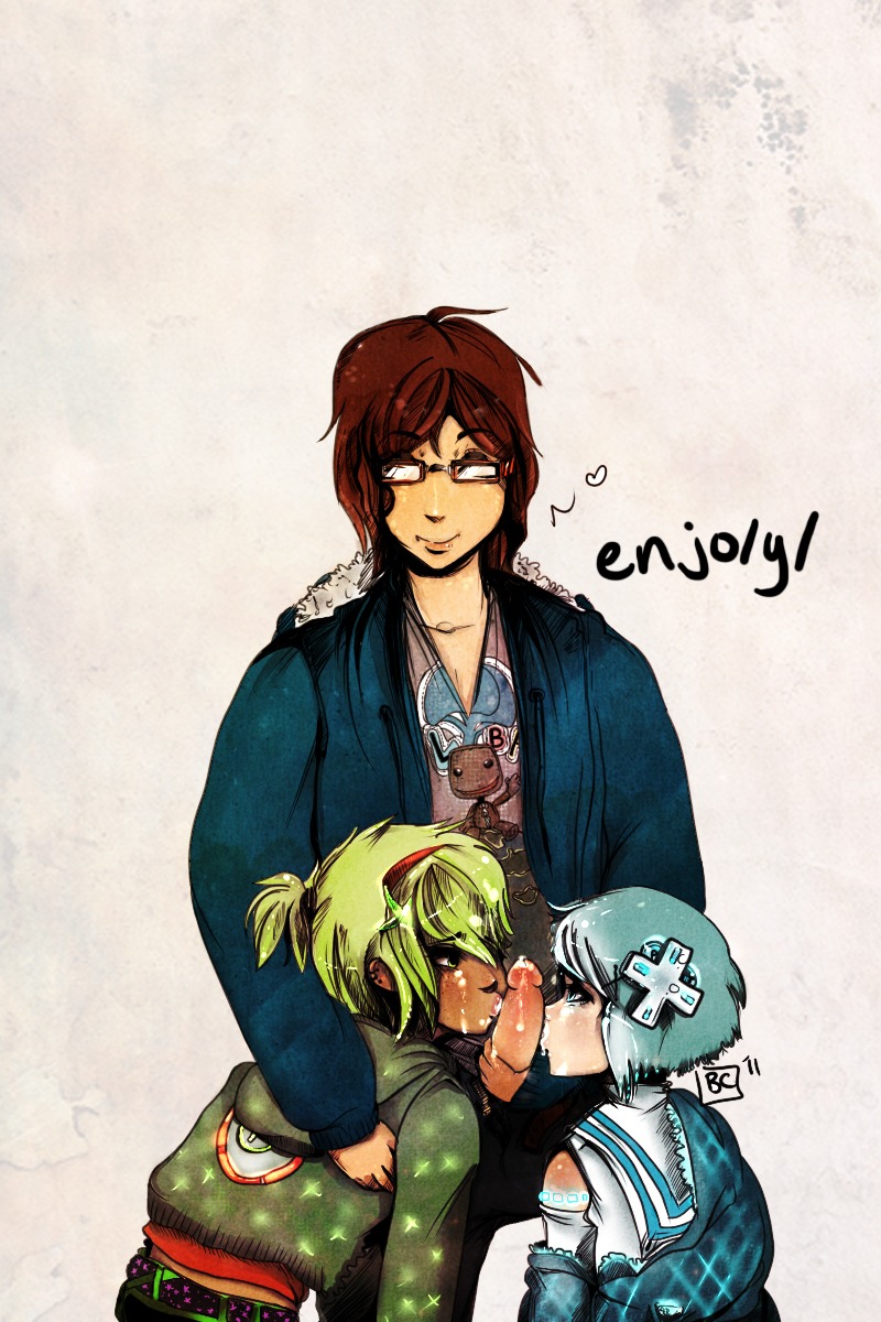 1boy 2girls console-tan cum female male mascot microsoft nintendo playstation playstation_3 rule34 sony wii-tan xbox_360-tan