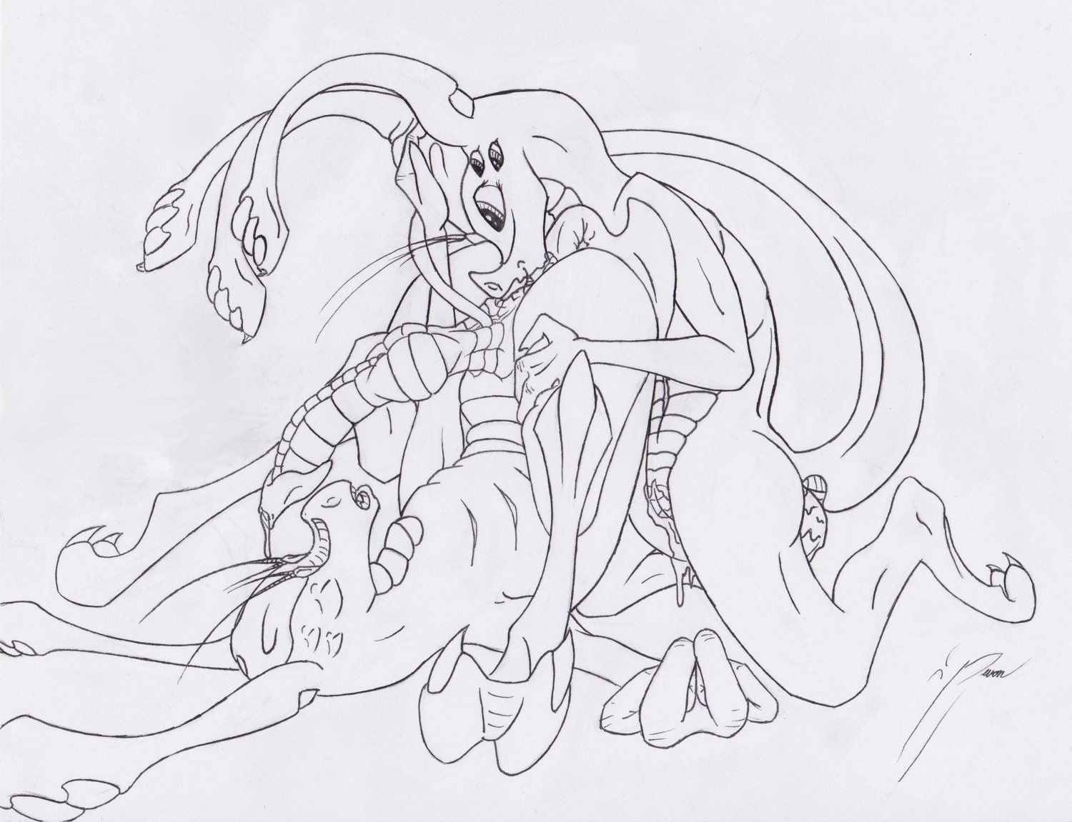 2_toes 4_fingers alien anal antennae_(anatomy) anthro black_and_white bodily_fluids claws cunnilingus digitigrade duo e621 erection feet female fingers genital_fluids genitals hi_res hindpaw horn intersex intersex/female knot magnificent-arsehole maleherm maleherm/female membrane_(anatomy) messy monochrome multi_eye navel nude open_mouth oral paws penetration penis precum rimming scalie sex sketch tail tail_fetish tail_play tail_sex tentacles toes unknown_species vaginal vaginal_fluids vulva webbed_feet wet