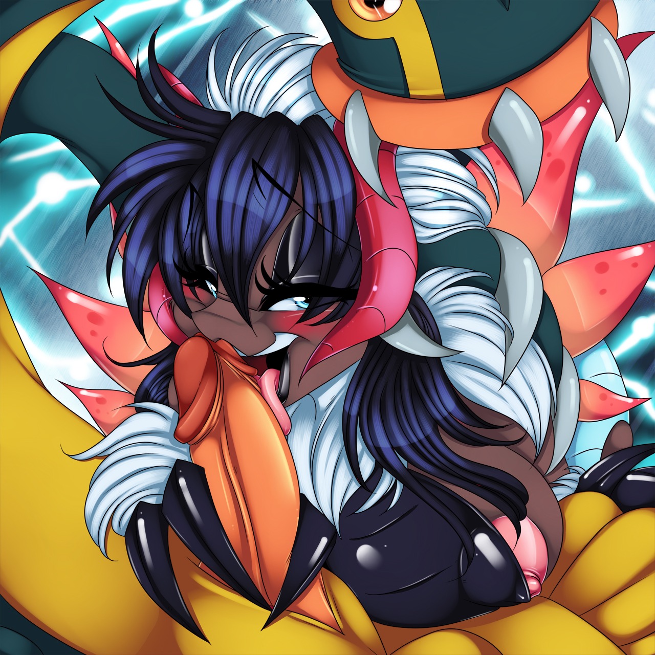 1:1 2011 amber_eyes animal_genitalia anthro anthro_on_feral aquatic areola arthropod bestiality big_breasts big_nipples black_hair black_lips blue_eyes blue_hair blush breasts brown_body brown_fur claws crystal-for-ever digital_media_(artwork) duo e621 eel eelektross electricity erection female female_on_feral feral fish foreskin fur generation_5_pokemon genital_slit genitals hair hi_res horn humanoid_genitalia humanoid_penis insect interspecies lepidopteran licking lips long_hair makeup male male/female multicolored_hair nintendo nipple_slip nipples non-mammal_breasts non-mammal_nipples oral penile penis penis_lick pokemon pokemon_(species) pokemorph retracted_foreskin sex smile tongue tongue_out two_tone_hair volcarona white_hair yellow_body