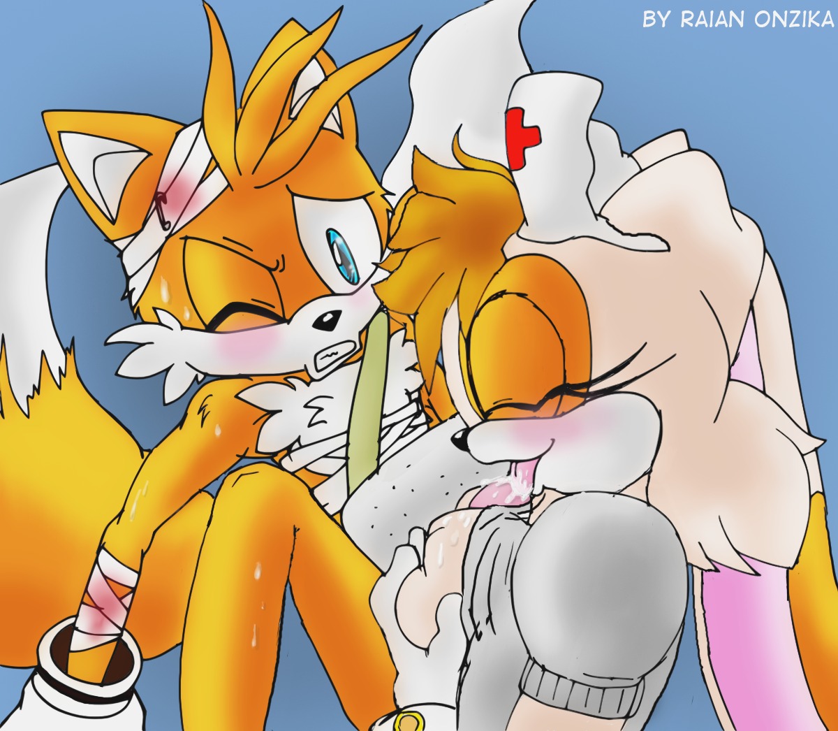 anthro bandage breasts canine clothing female fox fur gloves interspecies licking licking_penis male mammal nurse paizuri penis penis_lick penis_licking rabbit raianonzika rule34 sega sonic_(series) sonic_the_hedgehog_(series) straight tagme tails tails_the_fox titfuck titjob vanilla_the_rabbit wink