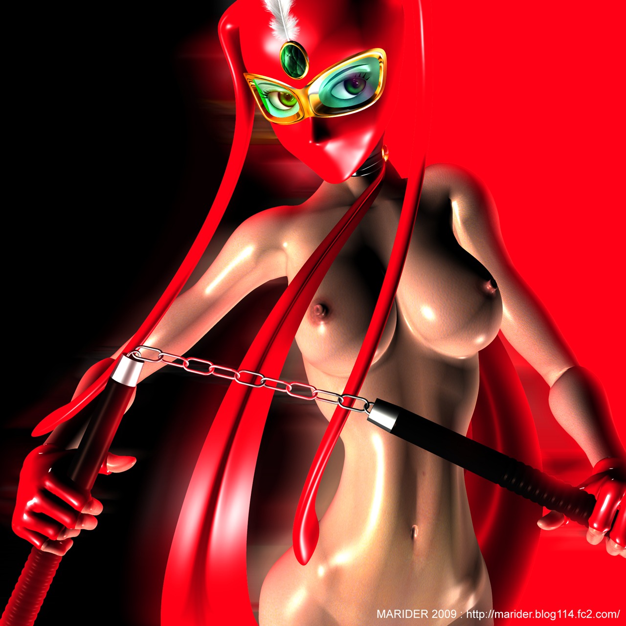 1girls 2009 3d breasts curvaceous female female_only gloves human kekko_kamen kekko_kamen_(character) large_breasts light-skinned_female light_skin marider mask nipples nude nunchaku rule34 scarf solo superheroine tagme