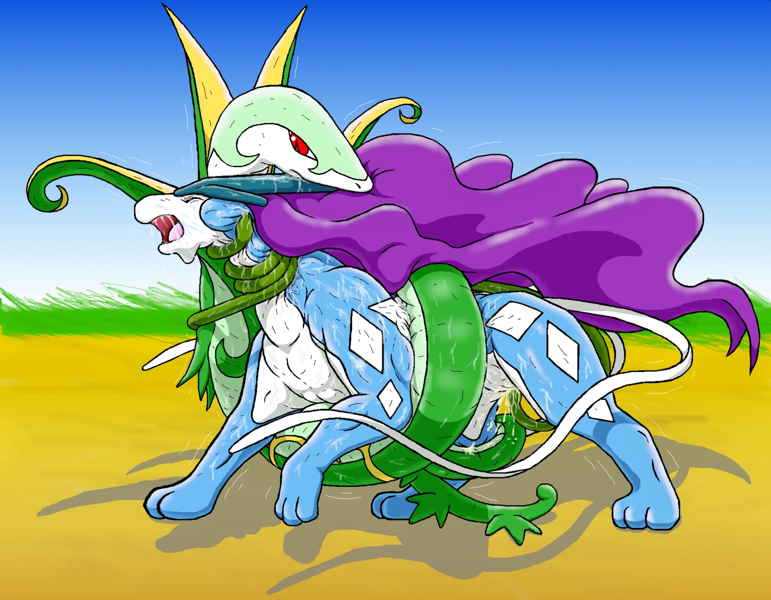 all_fours bodily_fluids canid canine cum cum_in_vagina cum_inside dragon_soul_e duo e621 female female_penetrated feral feral_on_feral forced from_behind_position generation_2_pokemon generation_5_pokemon genital_fluids genitals grass hi_res interspecies legendary_pokemon male male/female male_penetrating male_penetrating_female mammal mane nintendo outside penetration plant pokemon pokemon_(species) serpentine serperior sex sky suicune tentacles vaginal vaginal_penetration vulva wet