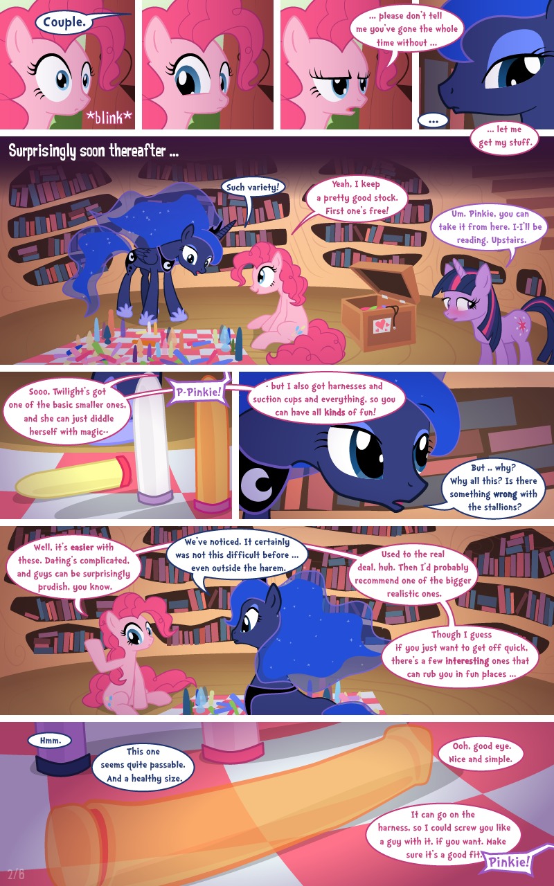 2011 5:8 blue_body blue_eyes blue_feathers blue_hair blush book comic cutie_mark dialogue dildo e621 earth_pony english_text equid equine ethereal_hair feathered_wings feathers female female/female feral friendship_is_magic fur group hair hasbro hi_res horn horse mammal multicolored_hair my_little_pony mythological_creature mythological_equine mythology pink_hair pinkie_pie_(mlp) pony princess_luna_(mlp) purple_body purple_eyes purple_fur purple_hair quadruped sex_toy syoee_b tail text transparent_dildo transparent_sex_toy twilight_sparkle_(mlp) two_tone_hair unicorn winged_unicorn wings