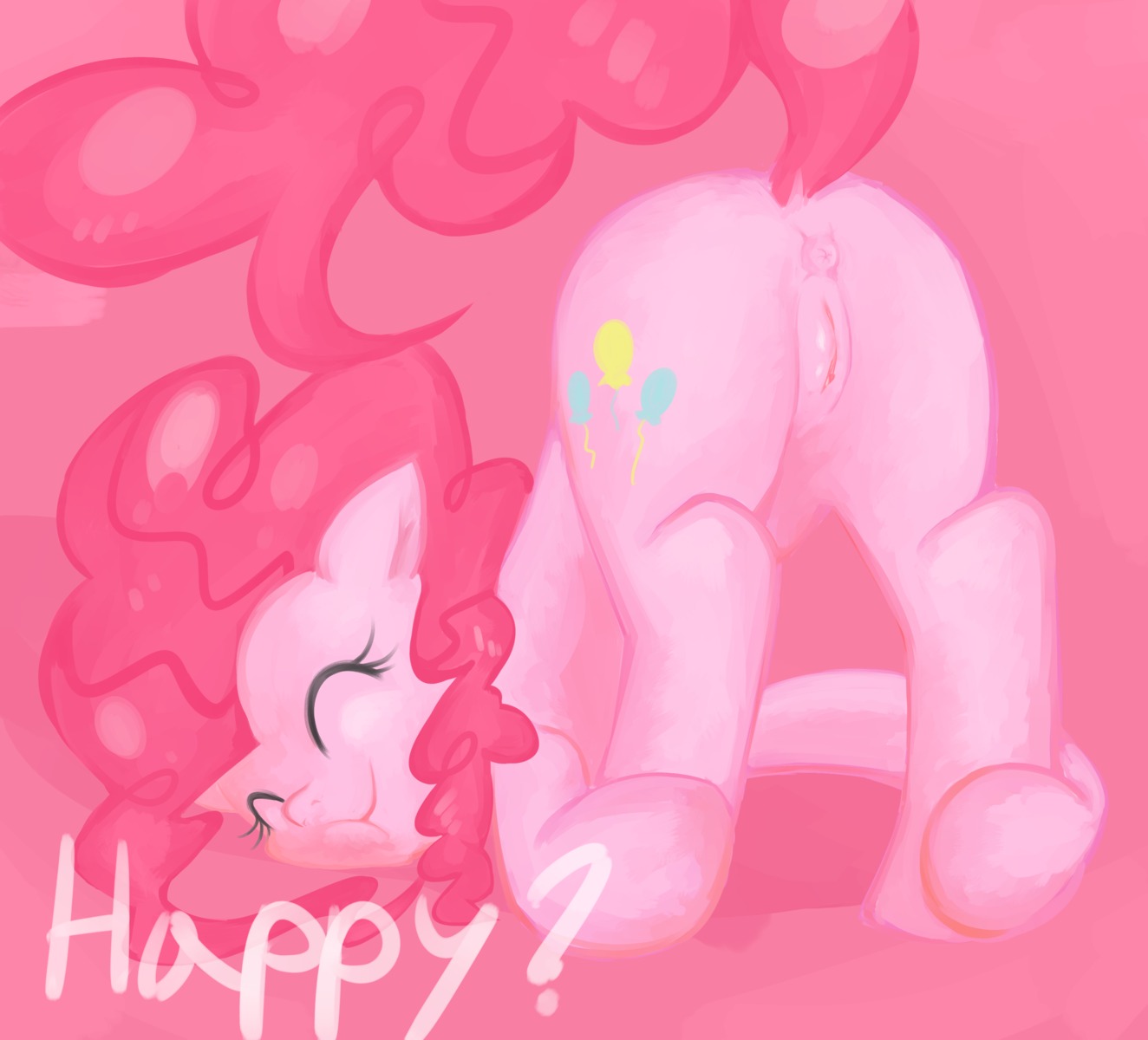 2012 absurd_res anus ass_up bent_over cutie_mark e621 earth_pony english_text equid equine eyes_closed female feral friendship_is_magic genitals hair hasbro hi_res horse mammal my_little_pony pink_hair pink_theme pinkie_pie_(mlp) pony ponylicking simple_background smile solo tail text vulva