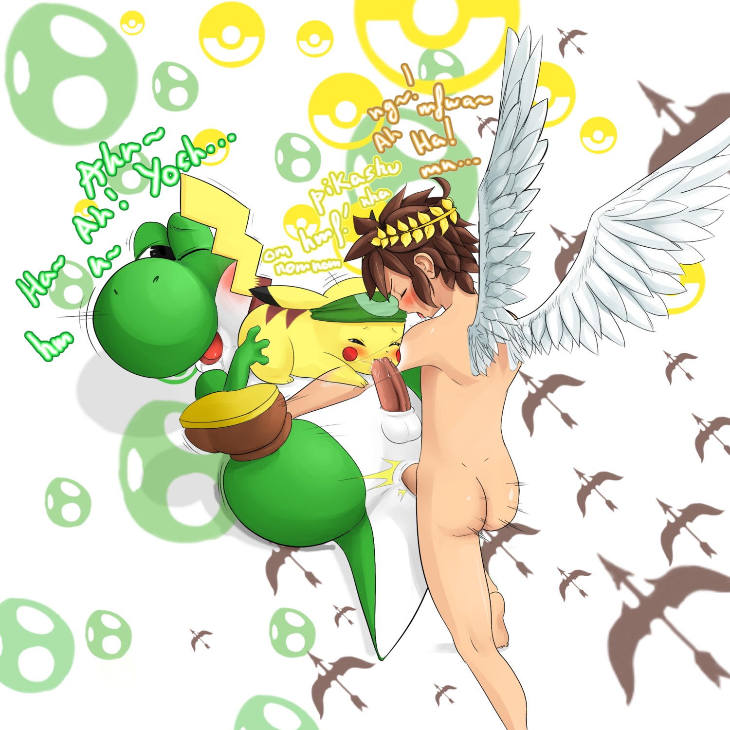 1:1 alternate_costume ambiguous_gender anal anal_penetration angel angel_humanoid anthro blush crossover dinosaur e621 erection feathered_wings feathers fellatio fur generation_1_pokemon genitals green_yoshi group group_sex hi_res humanoid humanoid_on_anthro humanoid_penetrating interspecies kid_icarus larger_male larger_penetrated larger_sub male male/ambiguous male/male male_penetrated male_penetrating male_penetrating_male mammal mario_bros nintendo nude one_eye_closed oral oral_penetration overweight penetration penile penis pikachu pit_(kid_icarus) pokemon pokemon_(species) pokemon_speak pokephilia prehistoric_species reptile rodent scalie sex shiroisora size_difference smaller_male spread_wings submissive super_smash_bros. tail text thick_thighs threesome triangle_position trio winged_humanoid wings yellow_body yellow_fur yoshi