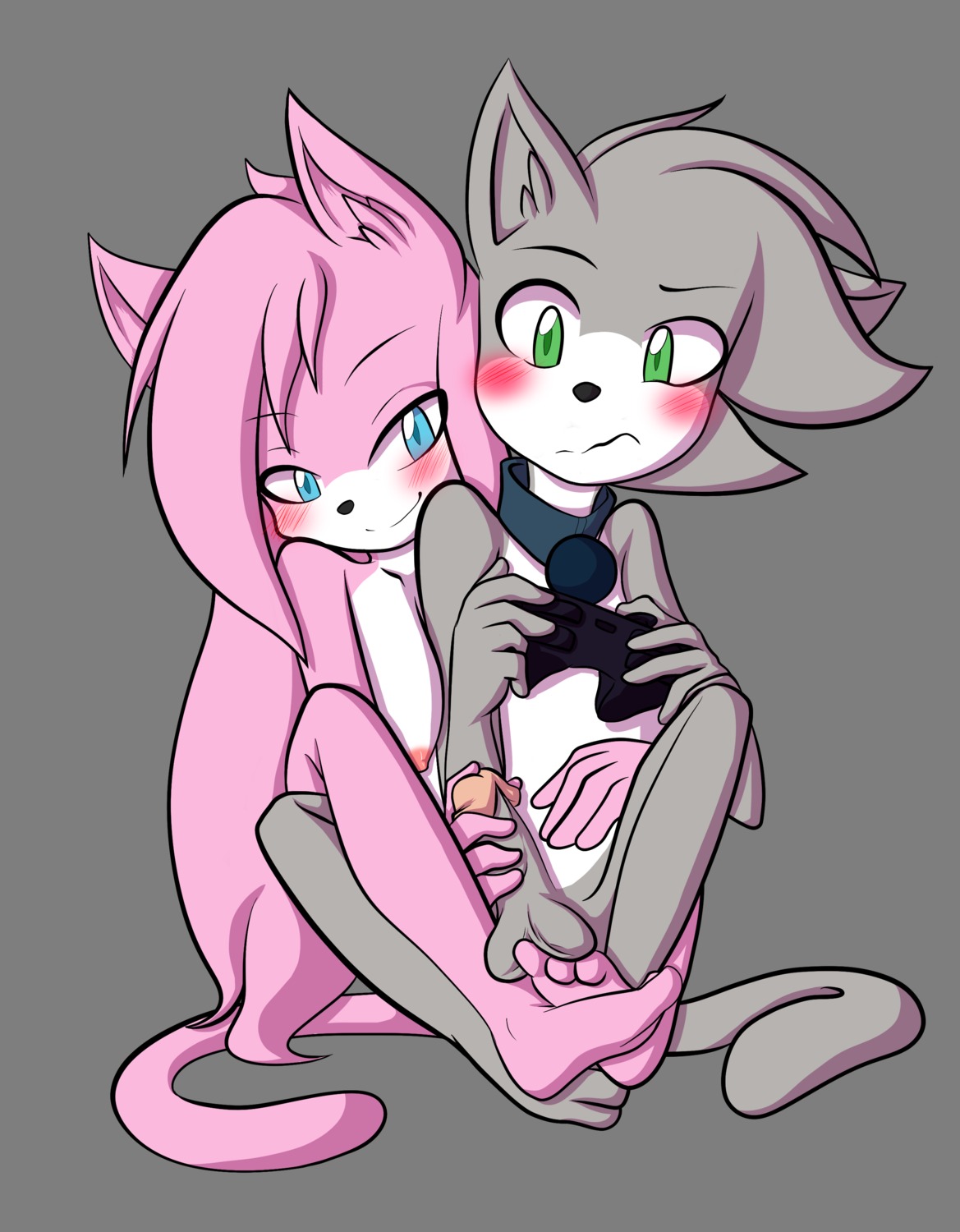 absurd_res aeris_(vg_cats) alpha_channel anthro balls blue_eyes blush breasts controller countershading domestic_cat dominant dominant_female duo e621 erection felid feline felis female fur game_controller genitals green_eyes hair handjob hi_res intraspecies leo_(vg_cats) male mammal nekoru nipples nude paws penile penis pink_body pink_fur pink_hair sex simple_background submissive submissive_male tail transparent_background vg_cats