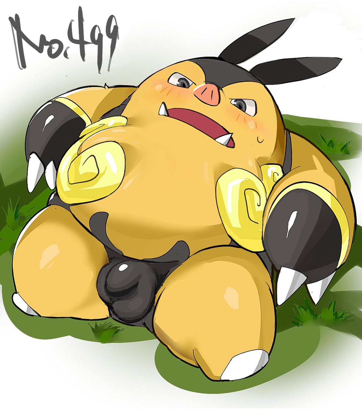 blush claws color feral male male_only nude penis pignite pokemon rule34 sitting solo tagme