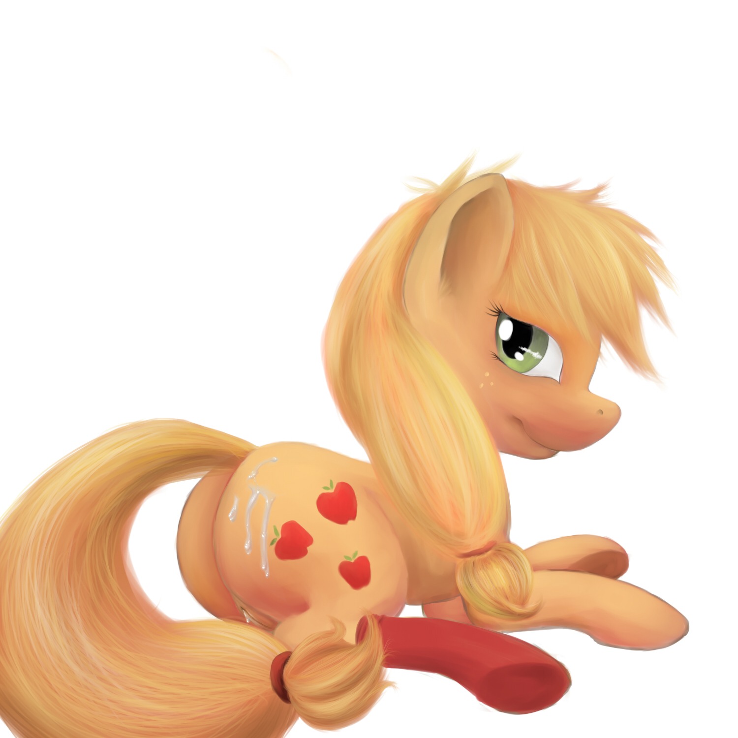 1:1 2012 after_sex all_fours apple applejack_(mlp) blonde_hair bodily_fluids butt clothing cum cum_in_vagina cum_inside cum_on_butt cutie_mark dustyvalentino e621 earth_pony equid equine female feral food footwear friendship_is_magic fruit genital_fluids green_eyes hair hasbro hi_res horse legwear looking_at_viewer mammal my_little_pony plant pony quadruped simple_background socks solo tail white_background