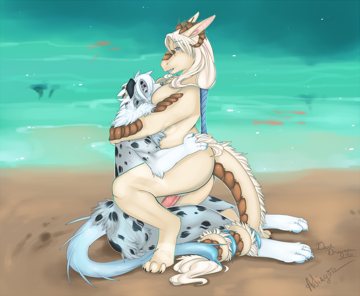 adiago anthro anthro_on_anthro canine dragon female fur furry hachi horn hybrid interspecies lelu male mythology nude penis pussy red_eyes rule34 scalie sex size_difference straight tail tail_wrap