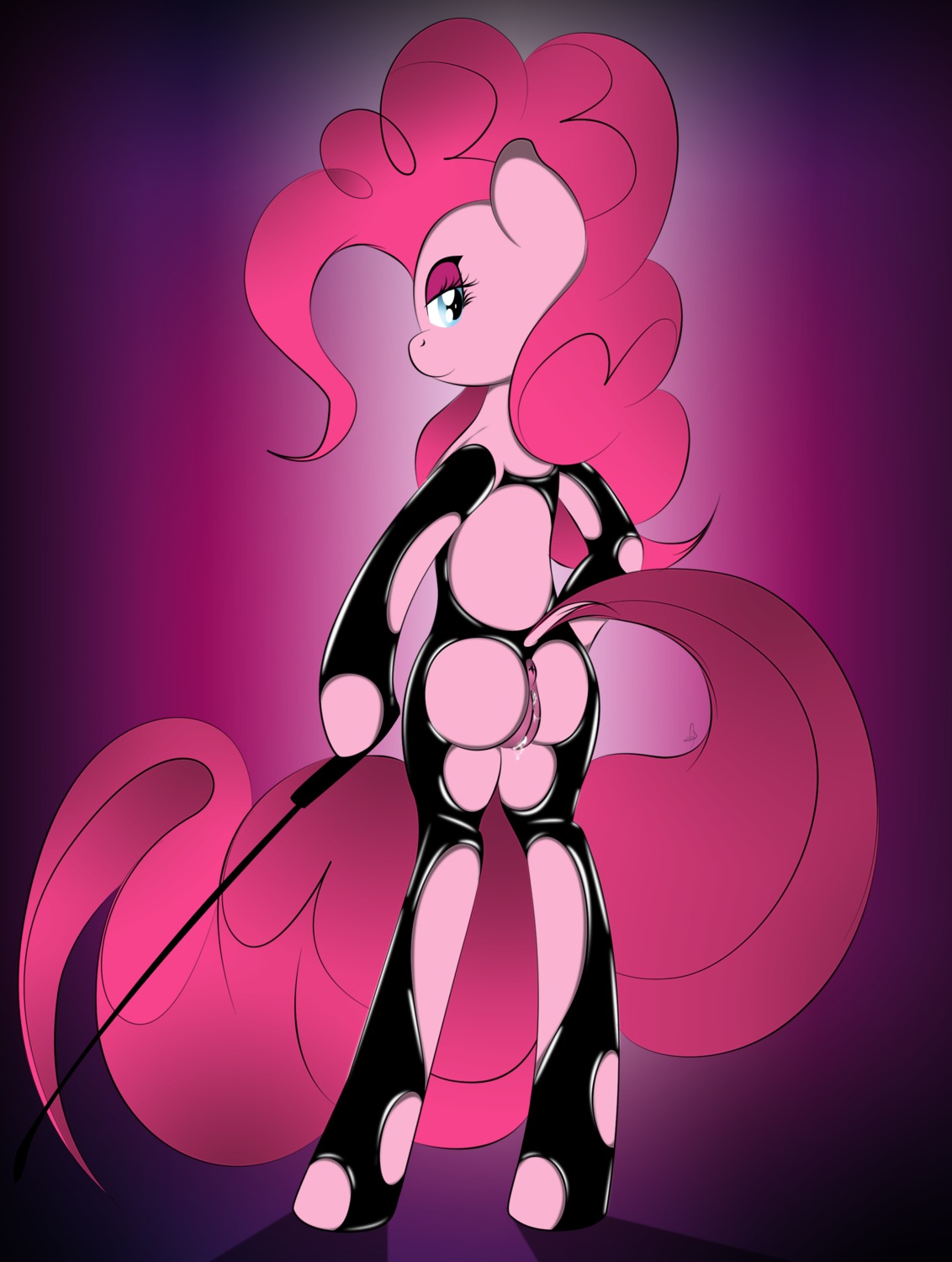 2013 absurd_res anus blue_eyes butt e621 earth_pony equid equine female feral friendship_is_magic fur genitals hair hasbro hi_res horse looking_at_viewer looking_back mammal my_little_pony pink_body pink_fur pink_hair pinkie_pie_(mlp) pony riding_crop solo tail v-d-k vulva whip