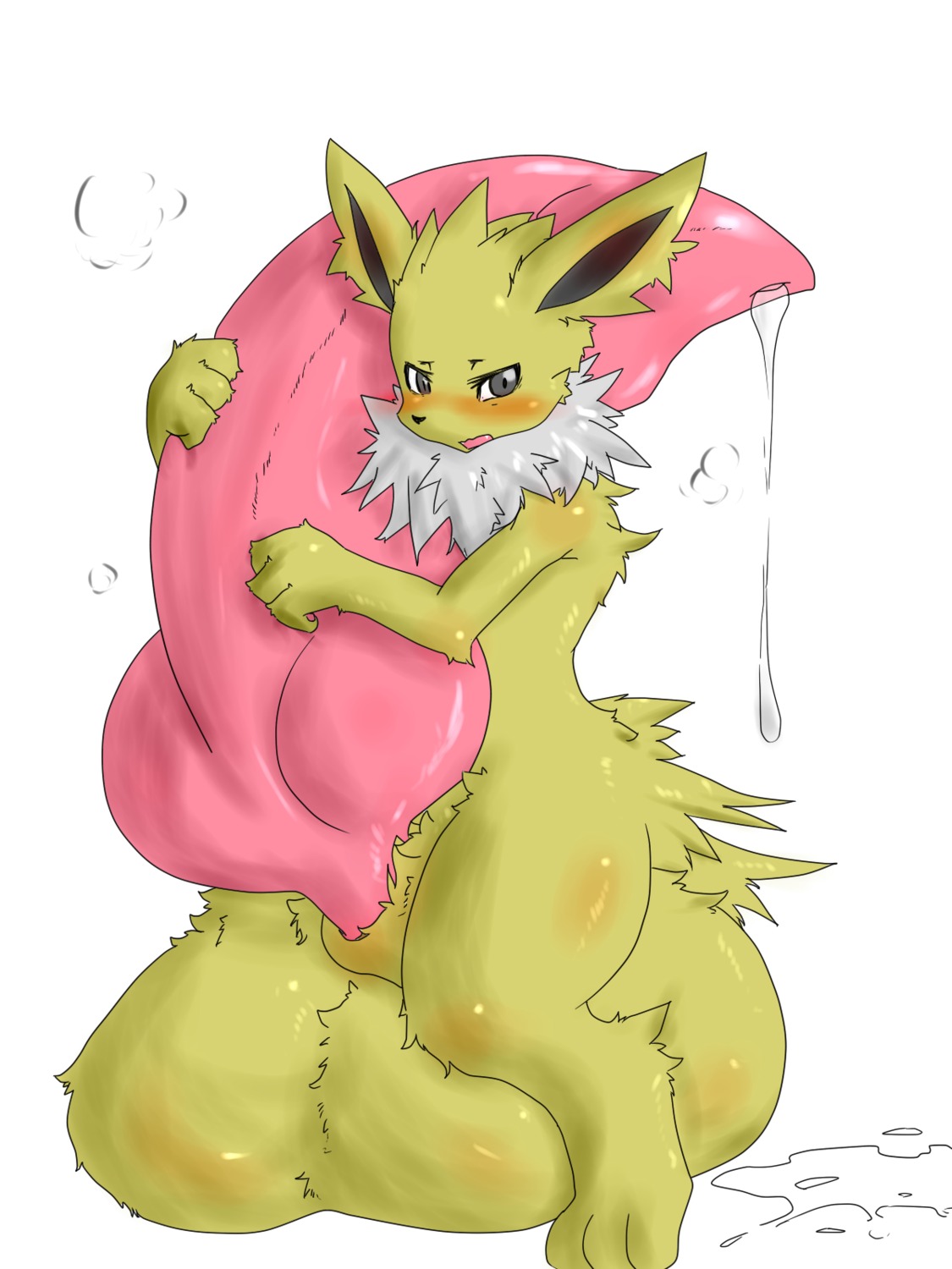animal_genitalia animal_penis balls blush canine_penis color cum eeveelution erection feral fur gigantic_penis hyper hyper_balls hyper_genitalia hyper_penis jolteon knot male male_only nintendo nude penis pokemon pokemon_(species) precum rule34 solo tagme testicles white_fur yellow_fur
