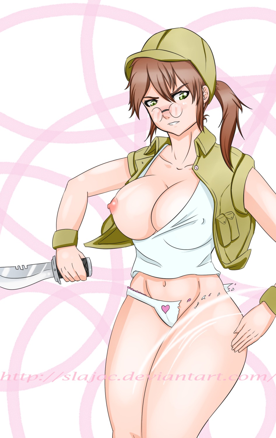 breasts female fio_germi metal_slug nipples no_pants panties pointy_chin print_panties rule34 slajoc tagme white_panties