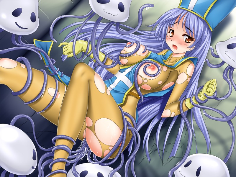 1girls amakara_de_ikou blush breasts cleric clothing dragon_quest dragon_quest_iii female healslime man_o'_war_(dragon_quest) medium_breasts monster priest_(dq3) rule34 slime_(dragon_quest) tagme tentacle torn_clothes