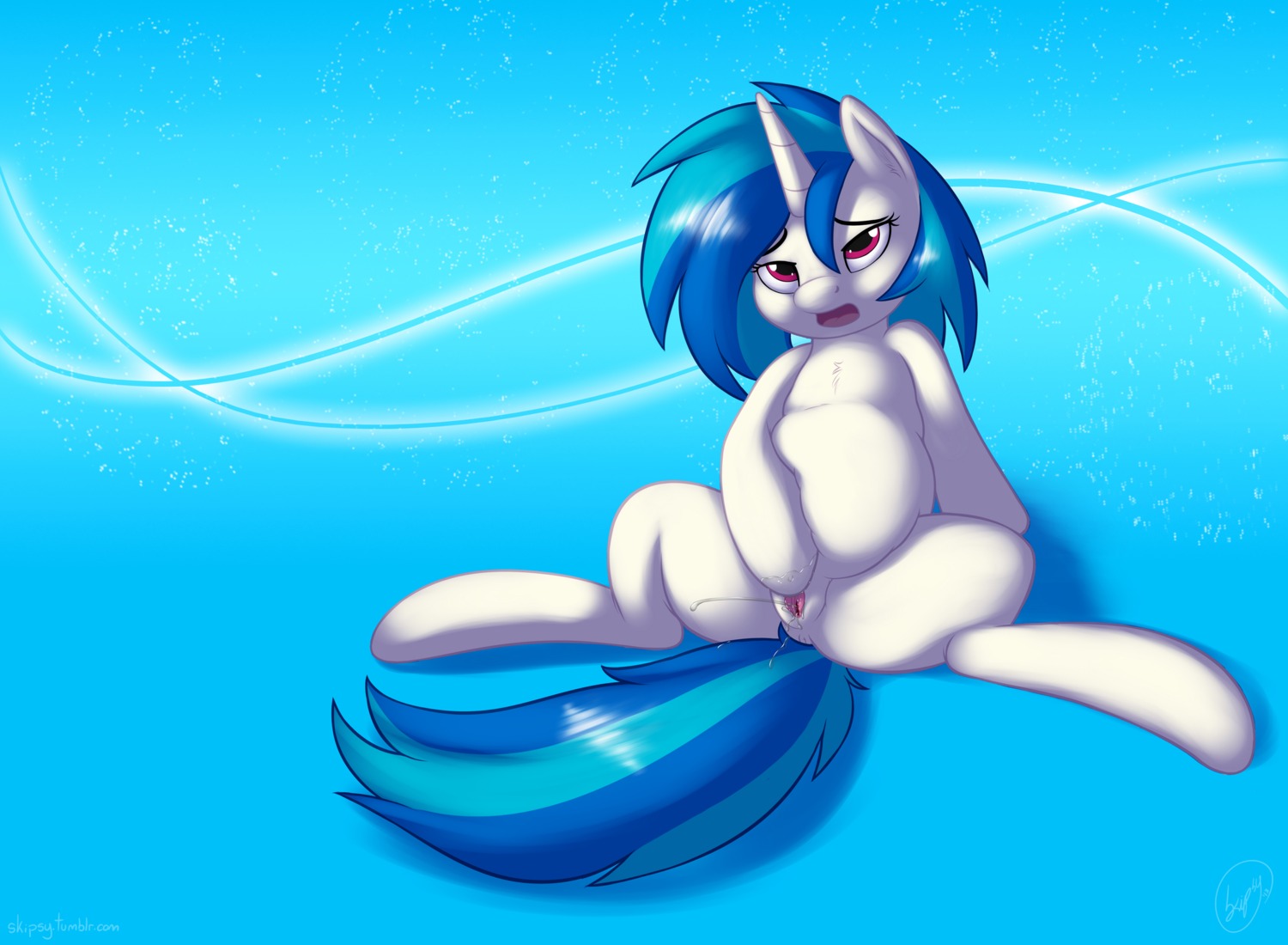 2013 blue_background blue_hair blue_theme bodily_fluids cum e621 equid equine female feral fingering fingering_self friendship_is_magic fur genital_fluids genitals hair hasbro hi_res horn mammal masturbation my_little_pony mythological_creature mythological_equine mythology red_eyes simple_background sitting skipsy slightly_chubby solo spread_legs spreading tail unicorn vaginal vaginal_fluids vaginal_masturbation vinyl_scratch_(mlp) vulva white_body white_fur y2k_(graphic_design)