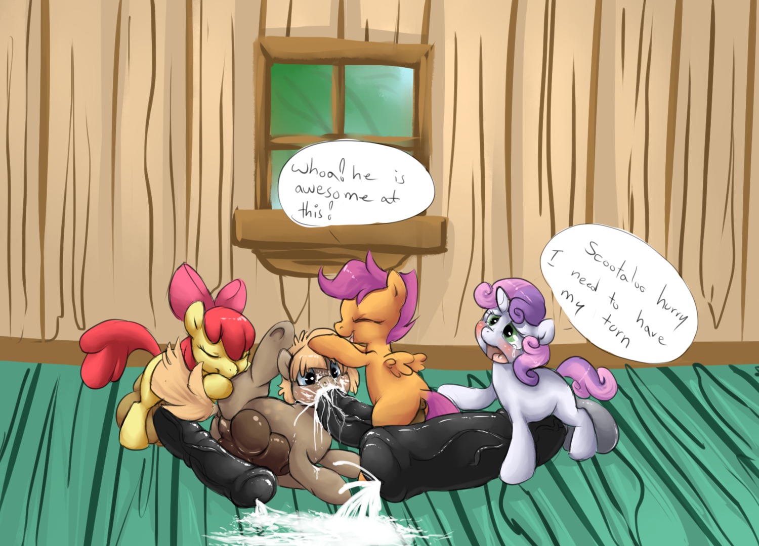 anus apple_bloom_(mlp) balls big_penis bodily_fluids brown_body brown_fur cum cutie_mark_crusaders_(mlp) dialogue e621 earth_pony english_text equid equine erection feathered_wings feathers fellatio feral friendship_is_magic fur genital_fluids genitals green_eyes group gynomorph gynomorph_penetrating hair hasbro hi_res horn horse huge_penis hyper inside intersex intersex_penetrating lilfur_(artist) male mammal multicolored_hair my_little_pony mythological_creature mythological_equine mythology open_mouth oral oral_penetration orange_body orange_feathers pegasus penetration penile penis pony purple_hair quadruped red_hair scootaloo_(mlp) sex spread_legs spreading sweetie_belle_(mlp) tail tears text two_tone_hair unicorn vein veiny_penis white_body white_fur wings yellow_body yellow_fur young young_feral