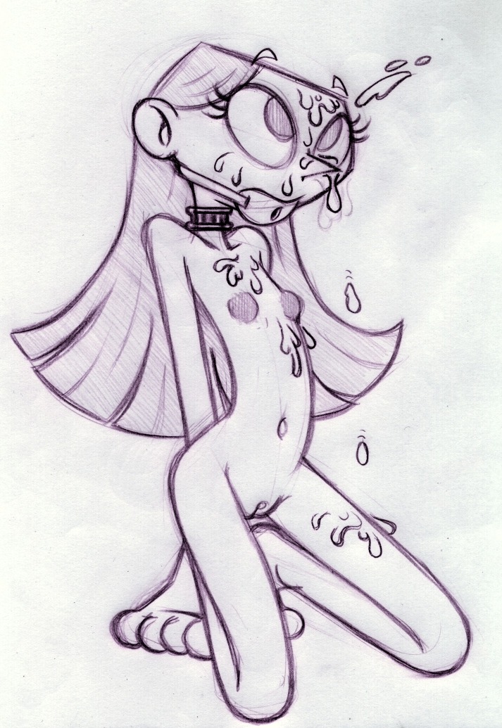 cartoon_network dee_dee_(dexter's_laboratory) dexter's_laboratory female female_only gag gagged human king-cheetah kneeling monochrome nipples pussy rule34 solo tagme