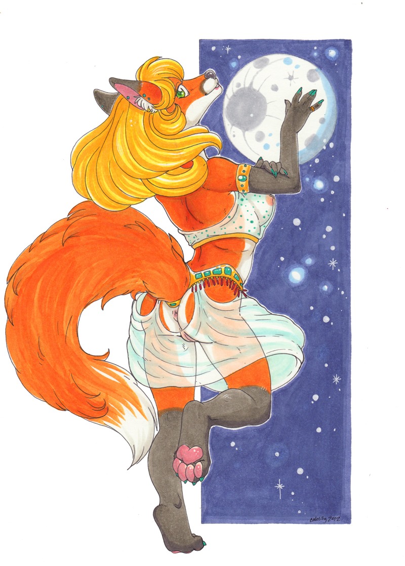 anthro anus breasts calolily canid canine clothed clothing dancing dipstick_tail e621 feet female fox genitals hindpaw mammal markings paws skimpy solo tail tail_markings translucent translucent_clothing vulva