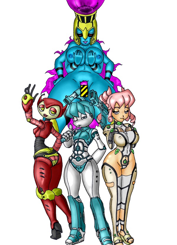 4girls danny_phantom female gynoid jenny_wakeman multiple_females multiple_girls my_life_as_a_teenage_robot pandora_(danny_phantom) rule34 smooth_skin teenager vega_(mlaatr) wink xj-9