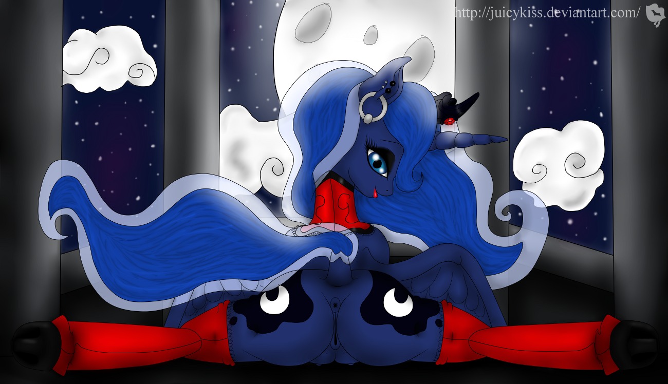 2012 anus blue_body blue_eyes blue_feathers blue_fur blue_hair butt cutie_mark e621 ear_piercing equid equine feathered_wings feathers female feral friendship_is_magic fur genitals hair hasbro horn juicykiss looking_at_viewer looking_back mammal moon my_little_pony mythological_creature mythological_equine mythology night open_mouth piercing presenting presenting_hindquarters princess_luna_(mlp) solo spread_legs spreading tail teats text url vulva winged_unicorn wings