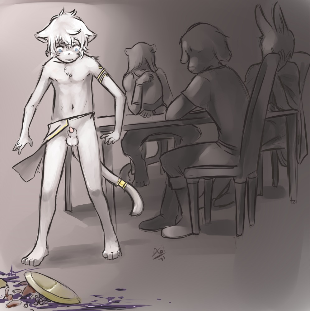 2011 4_toes 5_fingers accessory adolescent alexis_(hacken) ambiguous_anthro ambiguous_gender animal_genitalia anthro aogami armband balls barefoot blue_eyes boots bottomwear bottomwear_aside chair cloak closed_smile clothed clothed_ambiguous clothed_anthro clothed_male clothing clothing_aside colored_seam_clothing domestic_cat e621 ears_down feet felid feline felis fingers floppy_ears food footwear fruit fully_clothed fully_clothed_anthro fully_clothed_male fur furgonomics furniture genitals grape grey_background group hair humanoid_hands ineffective_clothing ineffective_loincloth jewelry lagomorph leporid loincloth loincloth_aside long_tail looking_at_another looking_down lop_ears male male_anthro male_focus mammal monotone_body monotone_fur monotone_hair mouth_closed narrow_hips navel no_underwear on_chair pants partially_colored penis penis_tip pink_penis pivoted_ears plant plate public public_exposure rabbit ring seat sheath shirt shoes short_hair simple_background sitting sitting_on_chair skinny skinny_anthro skinny_male slave slim slim_anthro slim_male smile solo_focus standing table tail tail_accessory tail_jewelry tail_ring tailband thin_calves thin_legs thin_thighs toes topless topless_anthro topless_male topwear white_body white_bottomwear white_clothing white_fur white_hair white_loincloth white_sclera yellow_armband yellow_ring yellow_seam_clothing young young_anthro young_male
