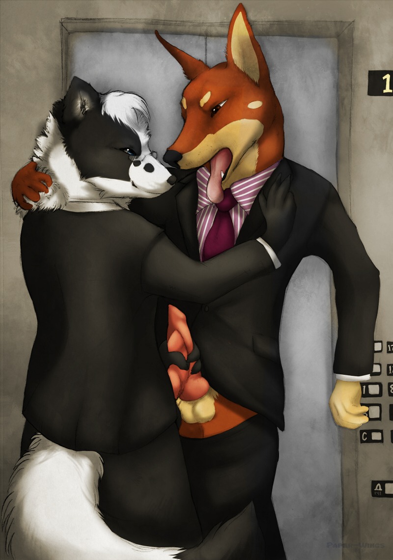 animal_genitalia animal_penis anthro anthro_on_anthro border_collie business canid canine canine_genitalia canine_penis canis clothed clothing collie dobermann domestic_dog duo e621 elevator erection fox frottage genitals handjob handjob_frottage herding_dog knot male male/male mammal masturbation paper-wings pastoral_dog penile penile_masturbation penis penises_touching pinscher pointy_ears prick_ears sex sheepdog standing suit tail tongue tongue_out