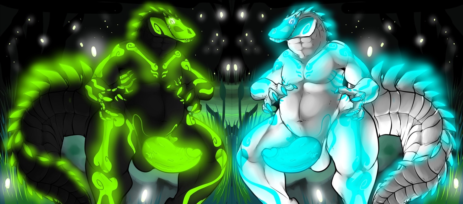 2013 abs alligator alligatorid ambient_arthropod ambient_firefly ambient_insect anthro arthropod balls beetle belly biceps big_balls big_penis bioluminescence black_body black_scales blue_eyes blue_markings bone brother_(lore) brothers_(lore) claws crocodilian digital_media_(artwork) duo e621 elateroid erection firefly genitals glowing glowing_claws glowing_flesh glowing_genitalia glowing_markings glowing_penis grass green_eyes green_markings grin hi_res insect looking_at_viewer male markings marvol muscular neon_lights night nude overweight overweight_male paint paint_(artist) pecs penis plant pose reptile scales scalie sibling_(lore) skeleton skull smile symmetry tail thick_penis twins_(lore) undead volmar voodoo white_body white_scales
