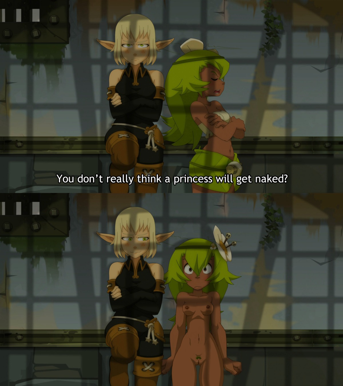 2girls amalia ankama cra english_text evangelyne female female_only instant_loss_2koma multiple_females multiple_girls princess_amalia_sheran_sharm pubic_hair rule34 sadida spidu tagme text wakfu