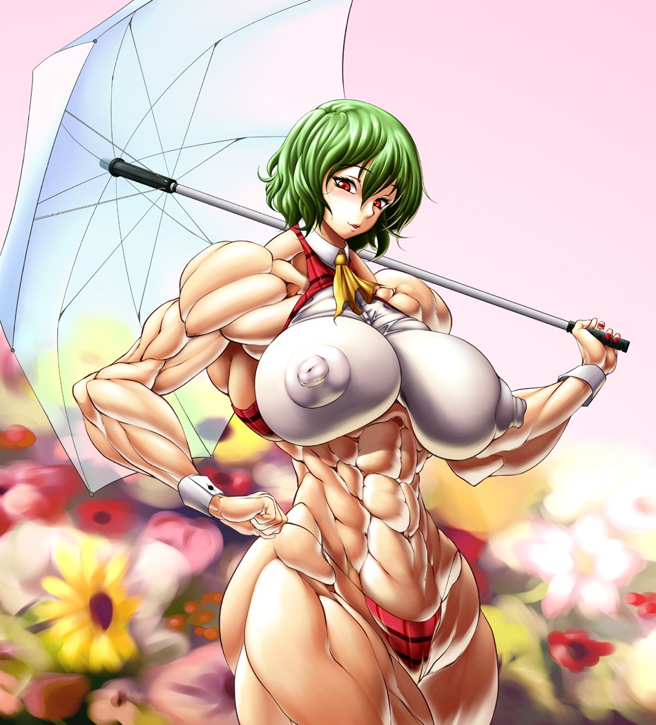 1girls abs breasts clothes erect_nipples extreme_muscles female green_hair huge_breasts huge_nipples impossible_clothes large_breasts muscles muscular muscular_female nipples no_humans puffy_nipples purukogi_(plasma_beach) rule34 skin_tight team_shanghai_alice tight_clothes tight_shirt touhou umbrella youkai yuka_kazami yuuka_kazami