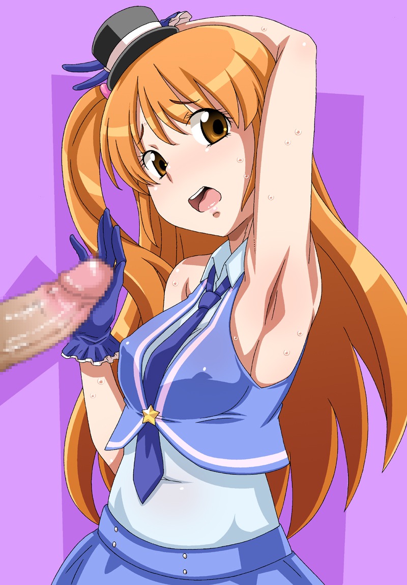 amamiya_rizumu armpits brown_hair gloves hat long_hair male mini_top_hat necktie nori_(akusei_shinseibutsu) nori_(artist) penis pretty_rhythm pretty_rhythm_aurora_dream pretty_series rule34 side_ponytail top_hat vest