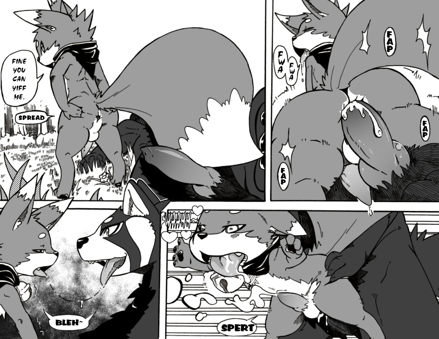 ailurid anal anal_knotting anal_penetration anthro bodily_fluids canid canine comic cum dialogue dipstick_tail drooling duo e621 english_text erection fox genital_fluids genitals greyscale hi_res kemono kissing knot knotting male male/male male_penetrated male_penetrating male_penetrating_male mammal markings monochrome penetration penis red_panda saliva sex sound_effects tail tail_markings text zigzag_(artist)