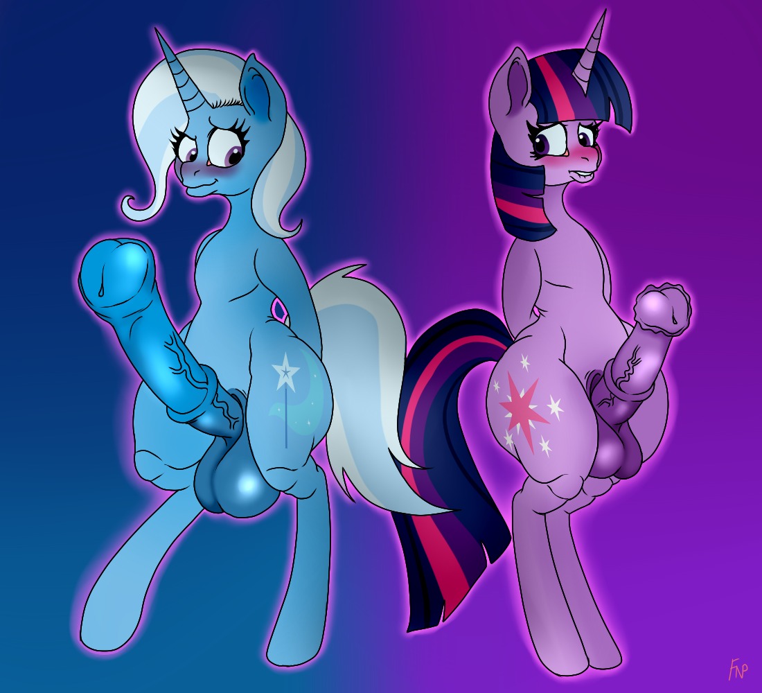2014 animal_genitalia animal_penis balls baronbulge biped bite biting_lip biting_own_lip blue_body blue_fur blue_hair blush cutie_mark duo e621 equid equine equine_genitalia equine_penis erection friendlyneighborhoodporn friendship_is_magic fur genitals gynomorph hair hasbro horn intersex lips mammal multicolored_hair my_little_pony mythological_creature mythological_equine mythology penis penis_size_difference purple_body purple_eyes purple_fur purple_hair self_bite trixie_(mlp) twilight_sparkle_(mlp) two_tone_hair unicorn