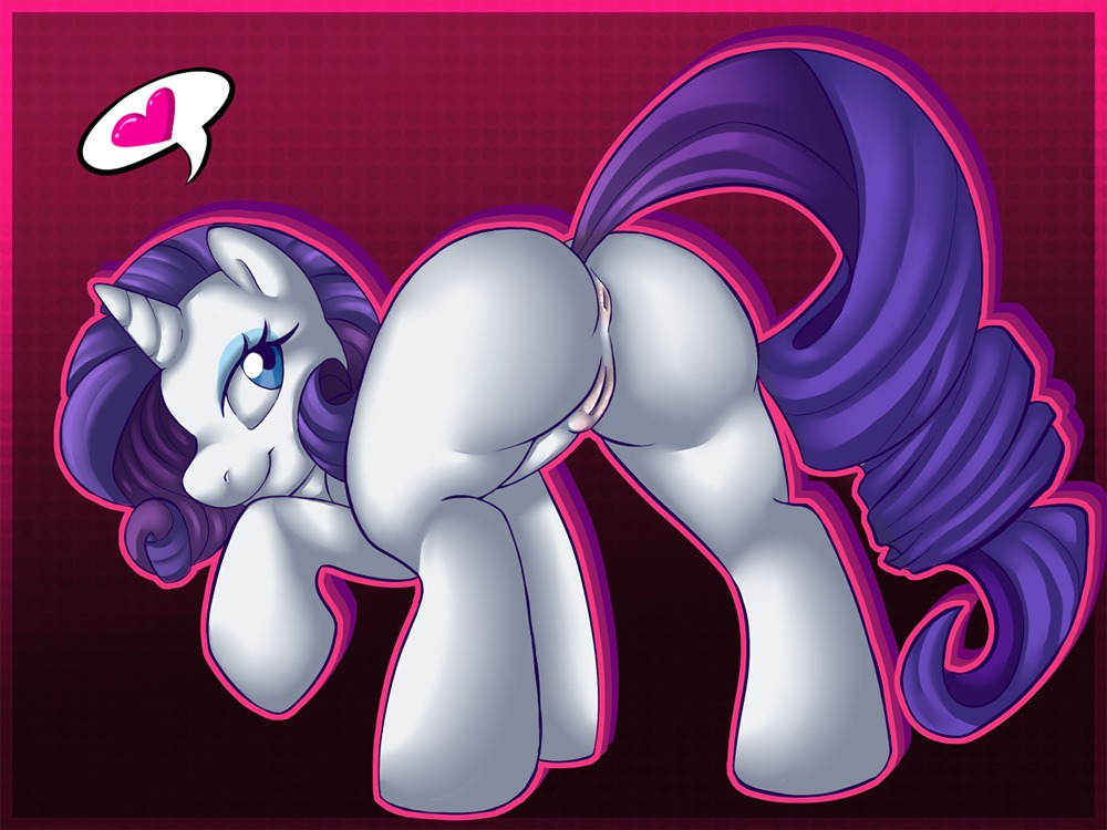 2012 4:3 anus anuvia blue_eyes blue_eyeshadow butt cutie_mark e621 equid equine eyeshadow female feral friendship_is_magic fur genitals hair hasbro heart_symbol horn inviting long_hair looking_back makeup mammal my_little_pony mythological_creature mythological_equine mythology presenting purple_hair quadruped rarity_(mlp) seductive smile solo tail unicorn vulva white_body white_fur