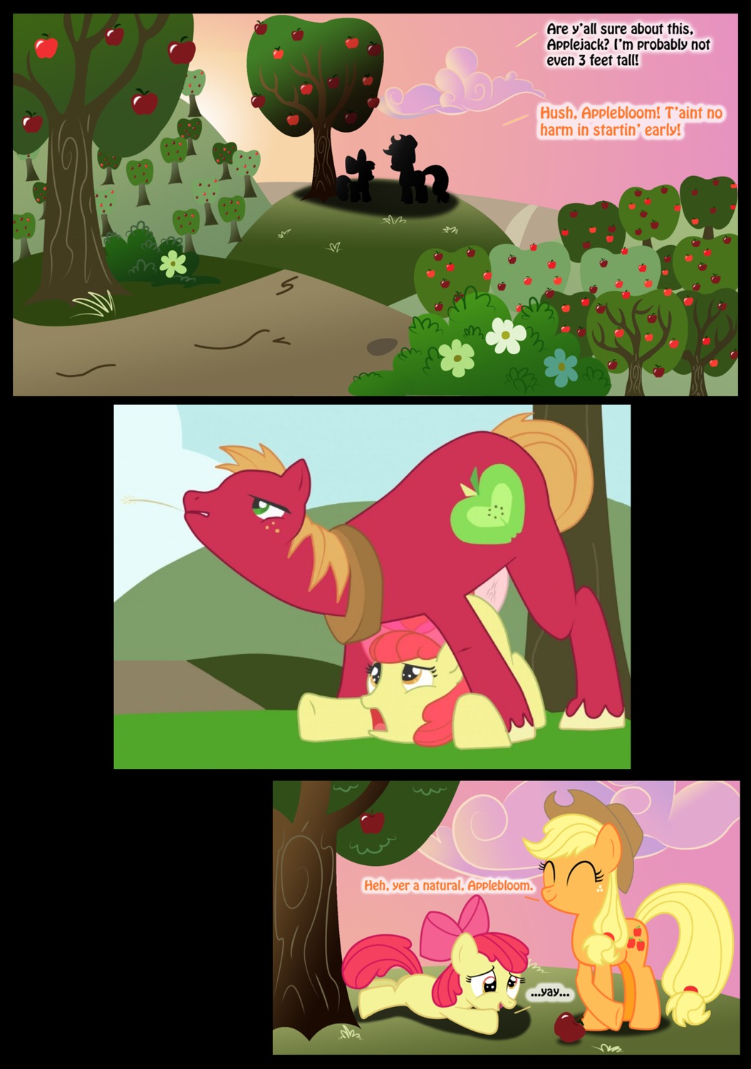 apple_bloom_(mlp) applejack_(mlp) big_macintosh_(mlp) brother_and_sister brother_and_sisters earth_pony equine female feral feral_on_feral friendship_is_magic fur horse male my_little_pony orange_fur pony red_fur rule34 smooth_skin straight yellow_fur