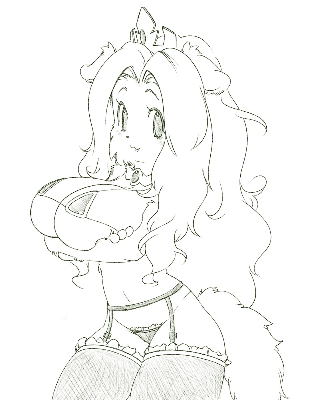 anthro bra breasts female fur furry large_breasts monochrome panties princess_terria rule34 sindoll stockings tagme tail_concerto