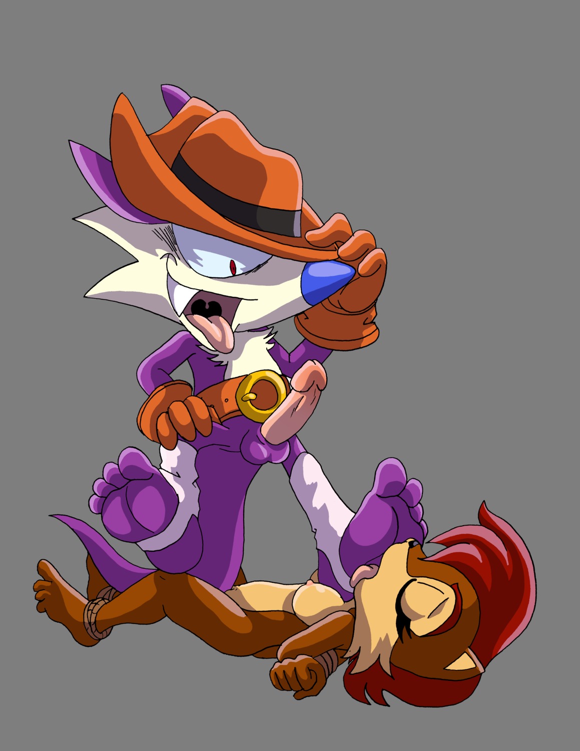 1boy 1girls alpha_channel ankles_tied anthro archie_comics arms_tied arms_tied_behind_back balls beige_fur blue_nose brown_fur chipmunk color fang_the_hunter fang_the_sniper feet female foot_fetish fur hat highres interspecies licking_feet male male_foot_fetish mustelid musteline nude open_mouth penis purple_fur rodent rule34 sally_acorn sega sonic_(series) sonic_the_hedgehog_(archie) sonic_the_hedgehog_(comics) sonic_the_hedgehog_(series) squirrel tail thedirtyshark weasel white_fur