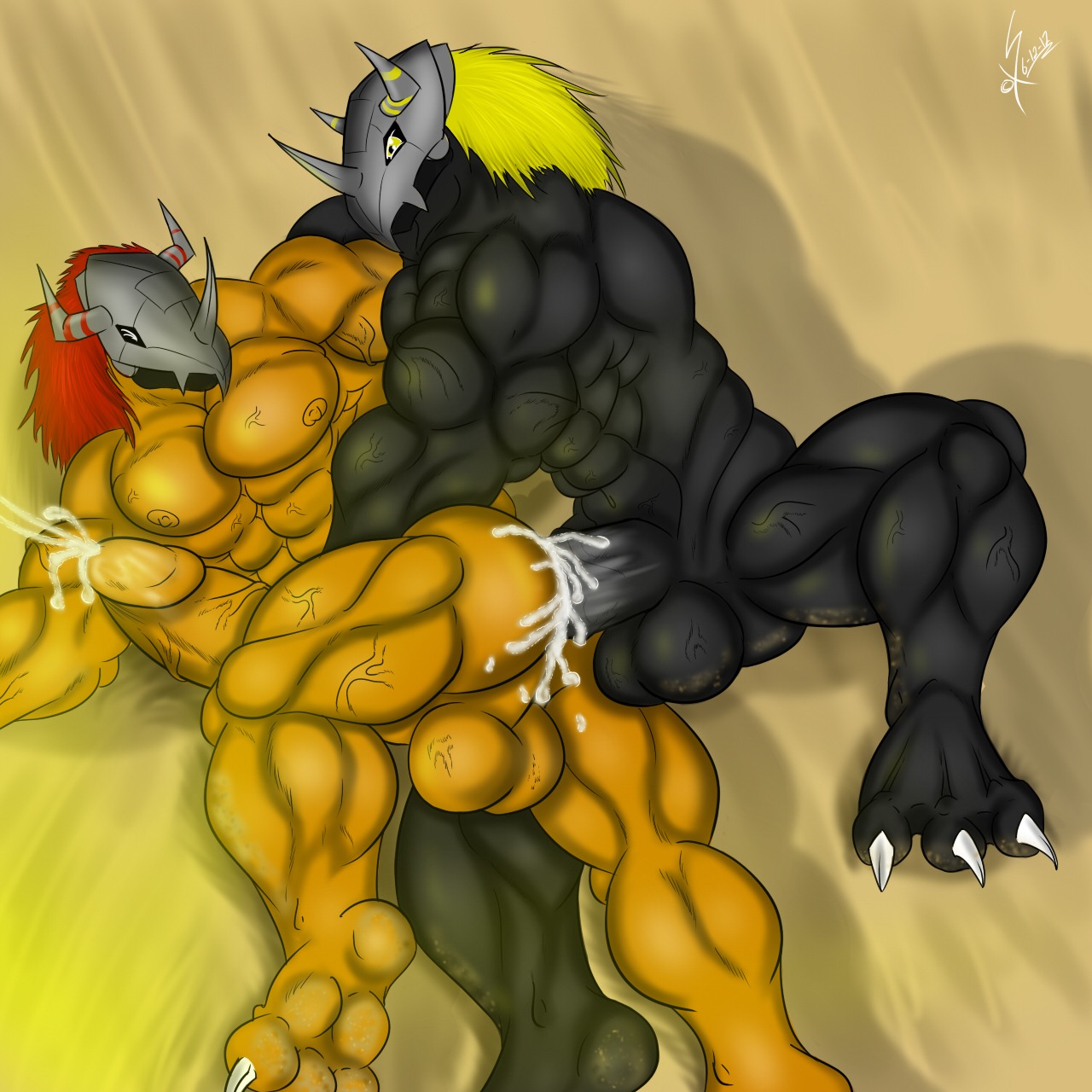 1:1 2012 abs anal anal_penetration armor backsack balls bandai_namco beach biceps big_balls big_muscles big_penis bird's-eye_view black_body black_nipples black_skin blackwargreymon blonde_hair bodily_fluids butt claws cum cum_in_ass cum_inside cum_on_penis cumshot digimon digimon_(species) duo e621 ejaculation erection genital_fluids genitals hair headgear helmet hi_res high-angle_view male male/male male_penetrated male_penetrating male_penetrating_male muscular muscular_male nipples nude nude_beach orgasm outside pecs penetration penis saixyuniz-xynz sand seaside sex sex_on_the_beach wargreymon